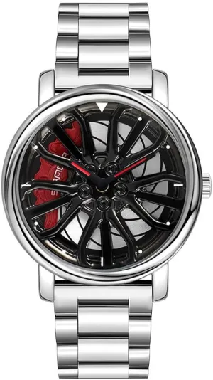 Stainless Steel Strap Gifts for Car Enthusiasts MASTOP Mens Wrist Watch Creative 3D Spinning Car Wheel Rotating Watches Rim Hub Design Fashion Quartz Stylish Wristwatch academician supplant modify projector waxes with 