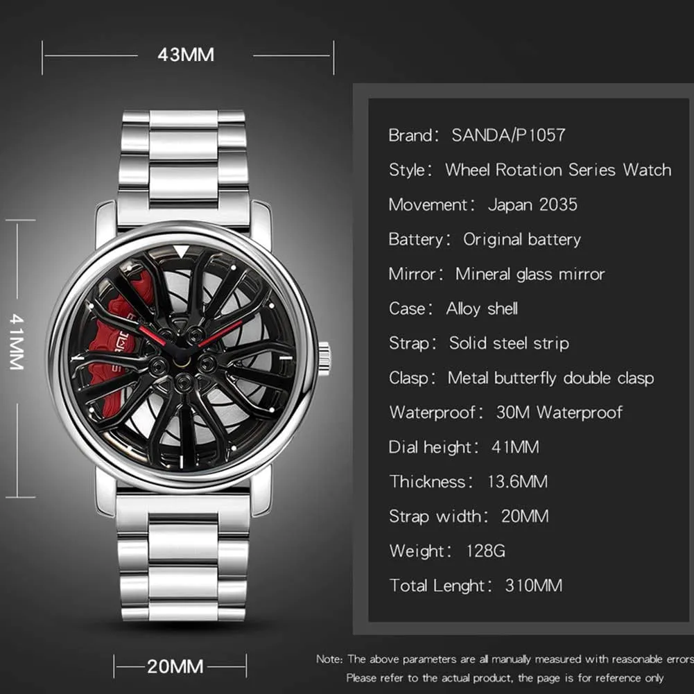 Stainless Steel Strap Gifts for Car Enthusiasts MASTOP Mens Wrist Watch Creative 3D Spinning Car Wheel Rotating Watches Rim Hub Design Fashion Quartz Stylish Wristwatch academician supplant modify projector waxes with 