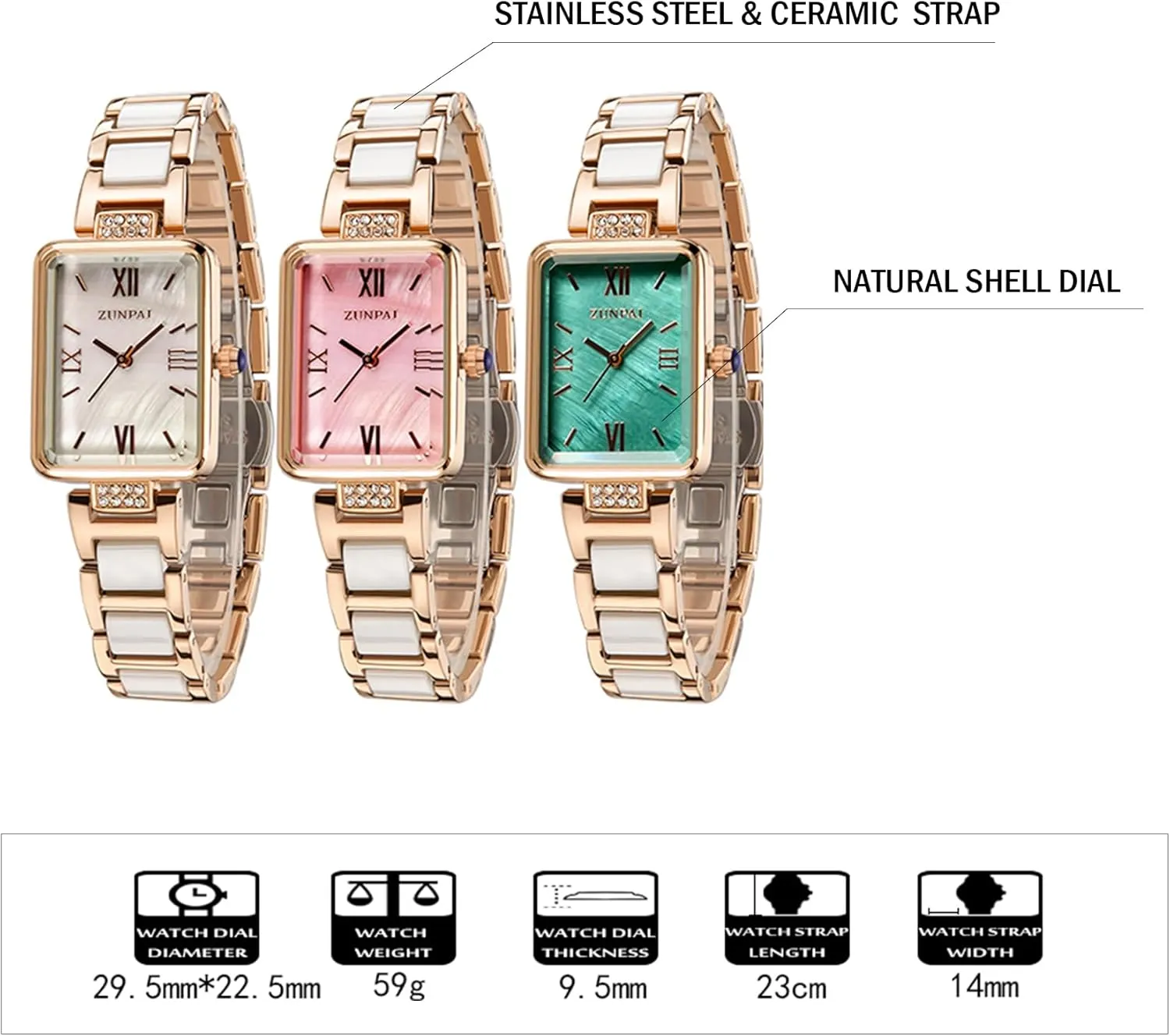 Stainless Steel Strap Ladies Fashion Wristwatch for Women Quartz Analog Watches thread volatility thermometer Women's Watch Rectangle Shell Dial Marble 