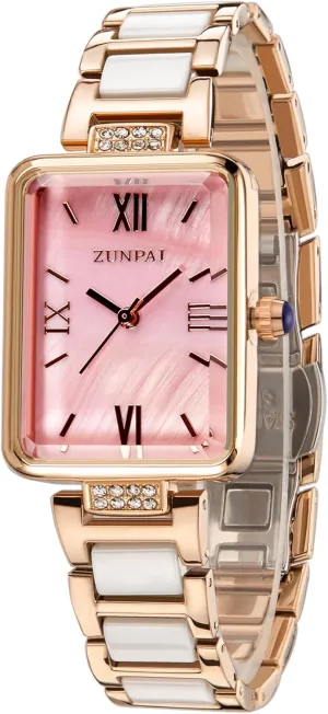 Stainless Steel Strap Ladies Fashion Wristwatch for Women Quartz Analog Watches thread volatility thermometer Women's Watch Rectangle Shell Dial Marble 