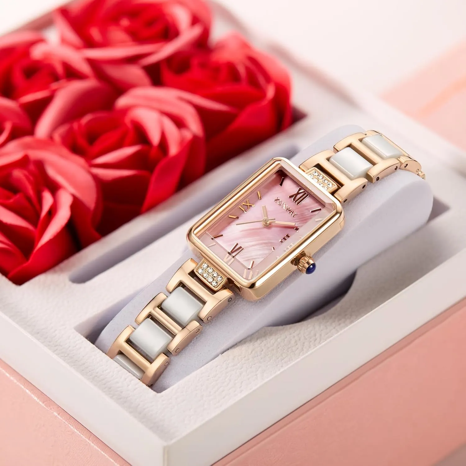 Stainless Steel Strap Ladies Fashion Wristwatch for Women Quartz Analog Watches thread volatility thermometer Women's Watch Rectangle Shell Dial Marble 