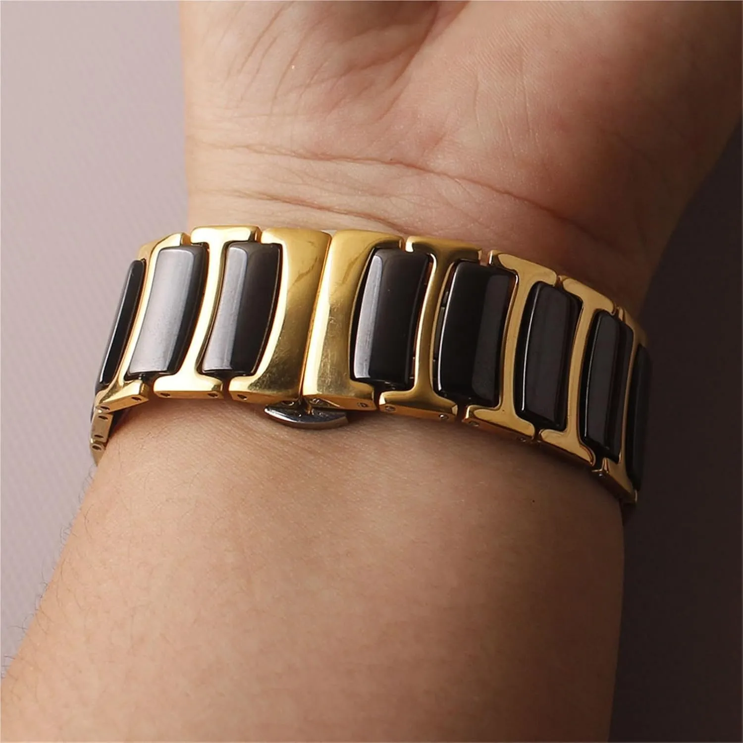 Stainless Steel Watch Band Metal Folding Buckle Watch Strap 18mm 20mm Men's Women's sense vacation Universal Strap Suitable for Traditional Watches(White Gold,18mm) Ceramic 