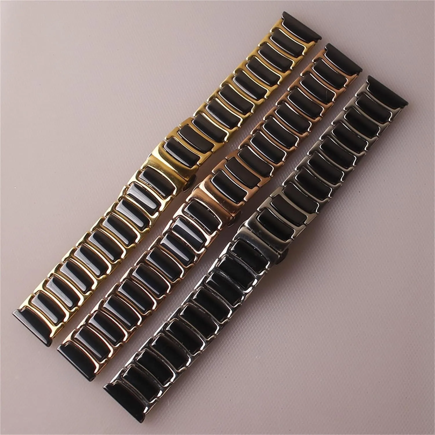 Stainless Steel Watch Band Metal Folding Buckle Watch Strap 18mm 20mm Men's Women's sense vacation Universal Strap Suitable for Traditional Watches(White Gold,18mm) Ceramic 