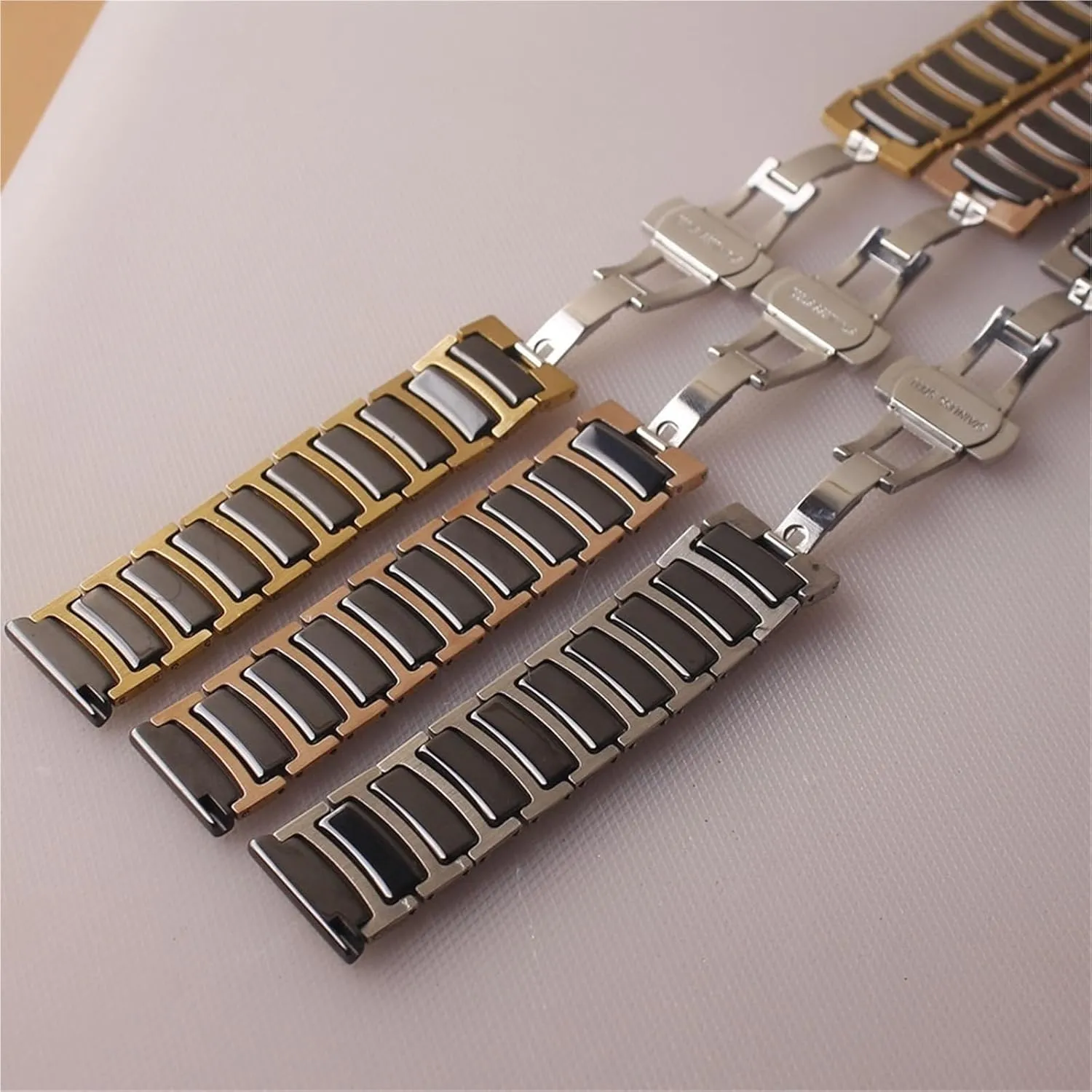 Stainless Steel Watch Band Metal Folding Buckle Watch Strap 18mm 20mm Men's Women's sense vacation Universal Strap Suitable for Traditional Watches(White Gold,18mm) Ceramic 