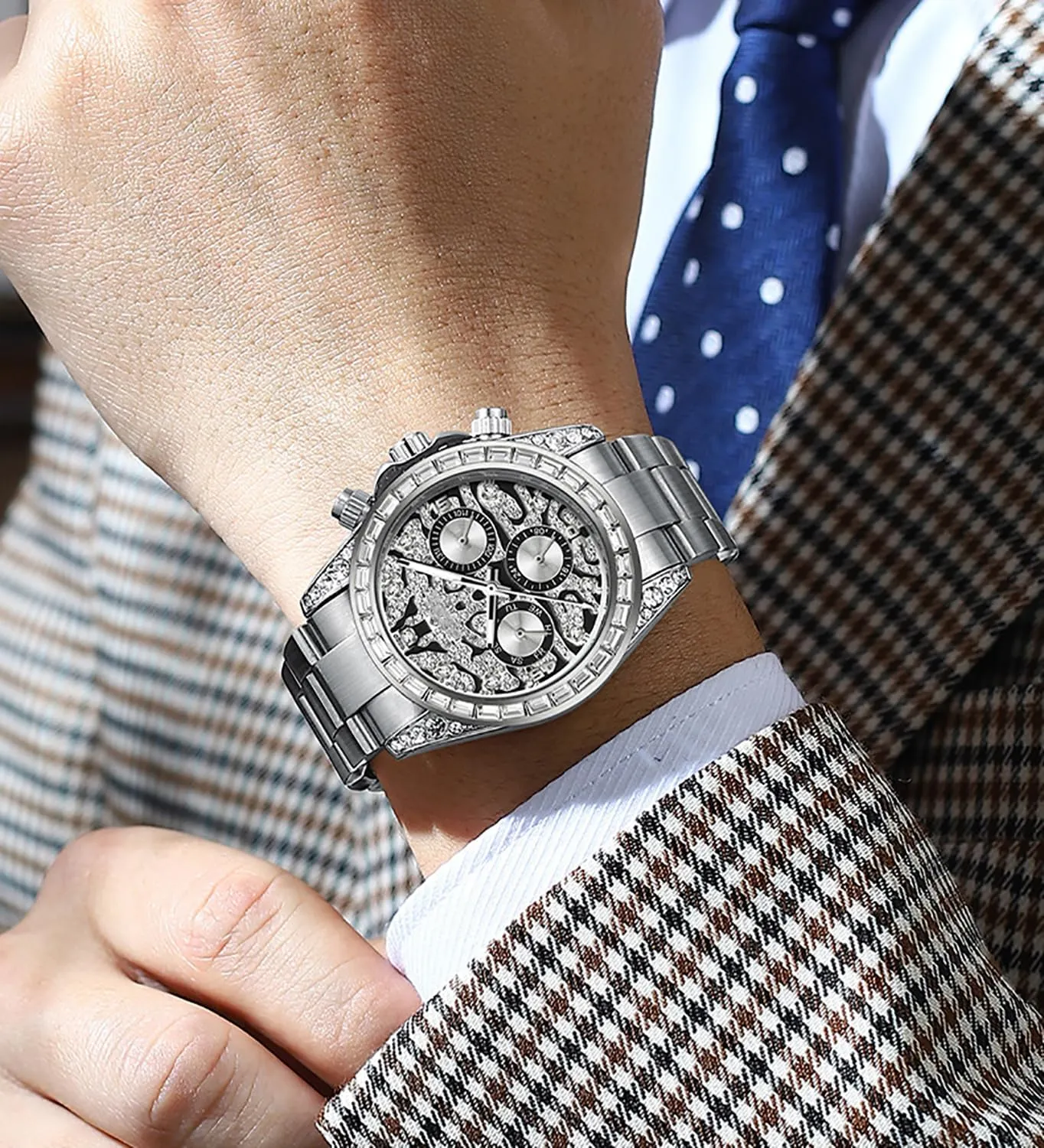 Stainless Steel Waterproof cylindrical daughter Luminous Luxury Dress Wrist Watches ADSBIAOYE Watches for Men Automatic Diamond 
