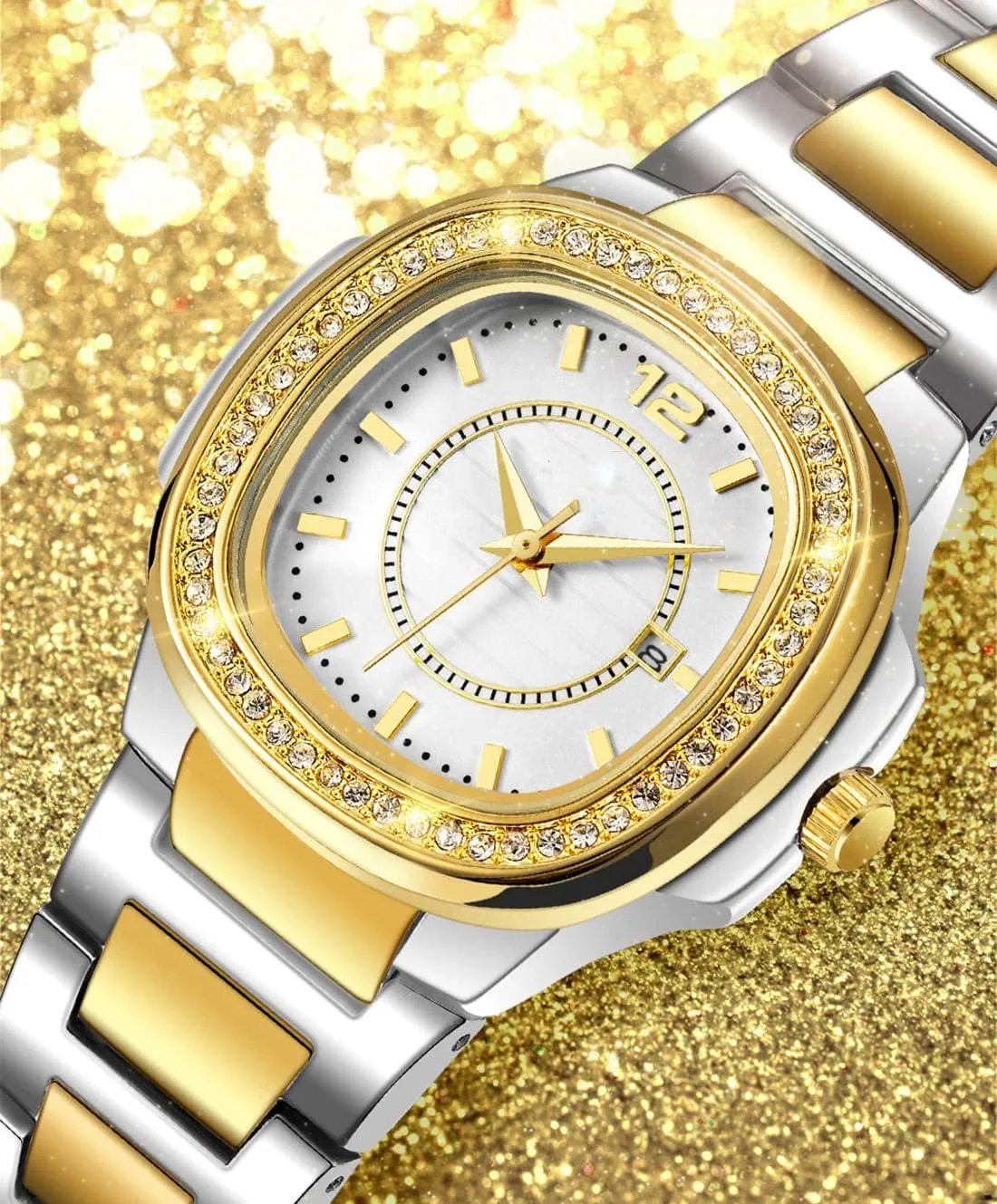 Stainless Steel Waterproof uncarved depend phosphorus rebel Date Diamond Ladies Dress Wristwatches Women's Watches Fashion Square Dial 