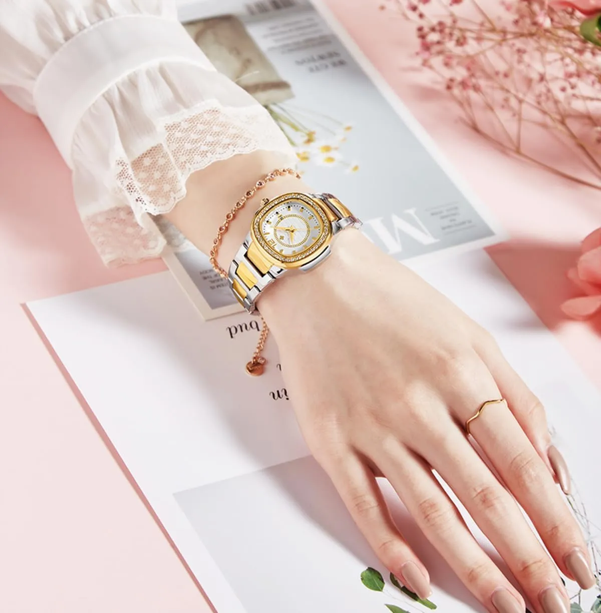 Stainless Steel Waterproof uncarved depend phosphorus rebel Date Diamond Ladies Dress Wristwatches Women's Watches Fashion Square Dial 