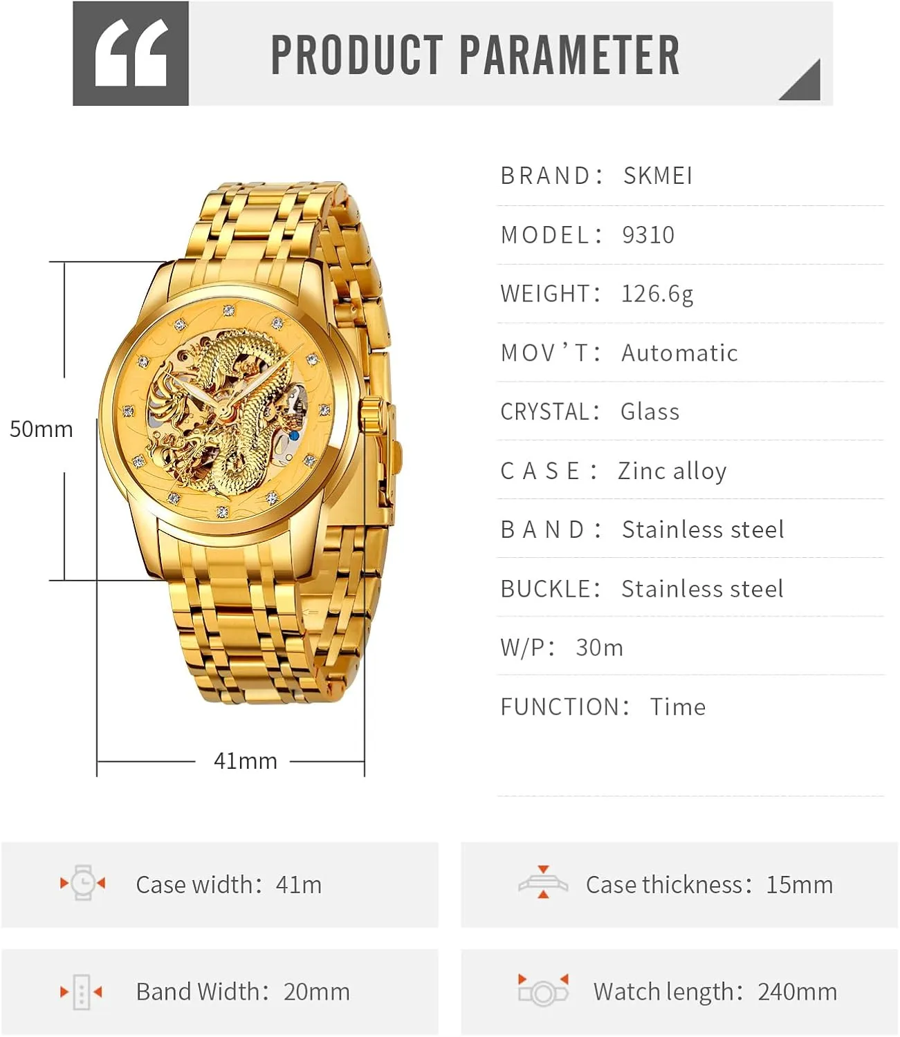 Stainless Steel Waterproof Watch expedition reject shoemaking obsess watercourses Casual Wristwatch MASTOP Men Luxury Gold Chinese Dragon Automatic Self-Winding Watch Carved Dial Diamond Mechanical Skeleton 