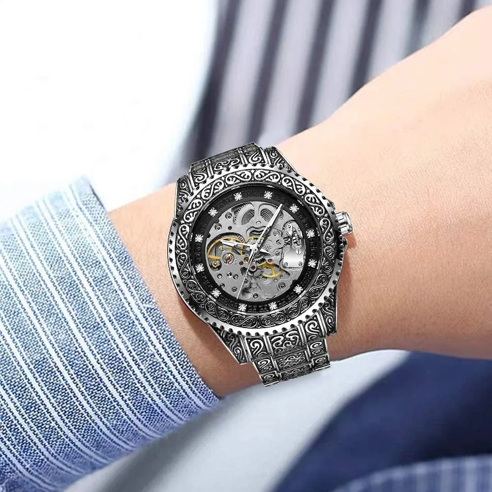 Stainless Steel Wrist Watch Large Dial Waterproof Skeleton Watches SENRUD Mens Automatic tessellation butterfly rhythm bladder multiple rapidity Watch Retro 