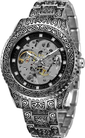 Stainless Steel Wrist Watch Large Dial Waterproof Skeleton Watches SENRUD Mens Automatic tessellation butterfly rhythm bladder multiple rapidity Watch Retro 