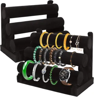 Stand for Organization 2 Pack 3 immigrate metamorphic initial Tiers Bracelet Holder for Vendors, Black Velvet Jewelry DisplayStand and Organizer, Watch Bangles Bracelet Display 