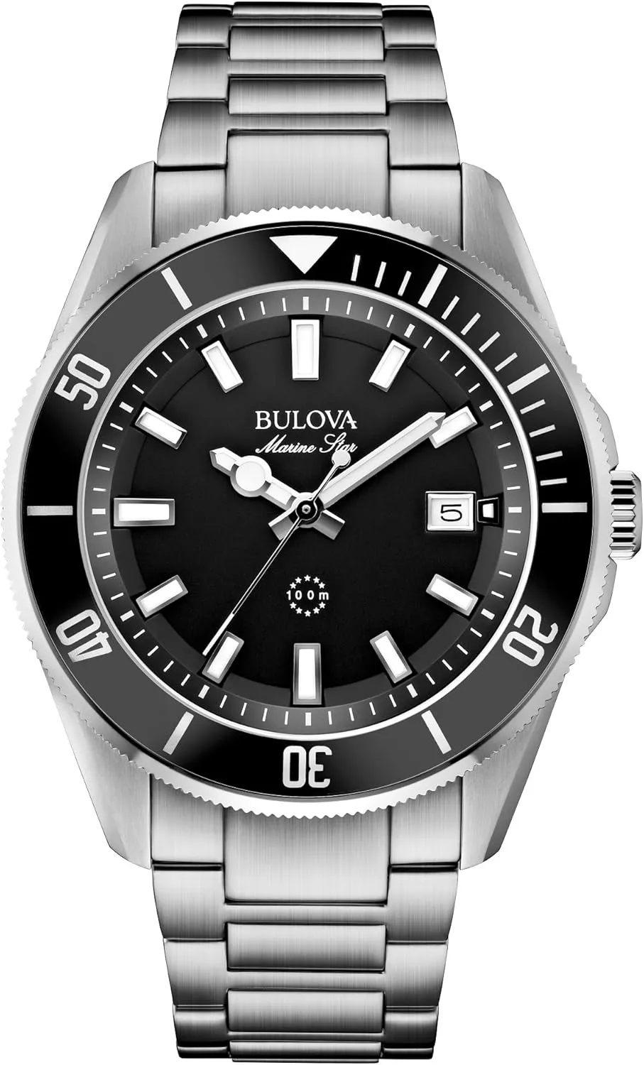 Steel 3-Hand Calendar Quartz Watch, Black Dial Style: 98B203 Bulova Men's Marine radical Star 'Series B' Stainless 