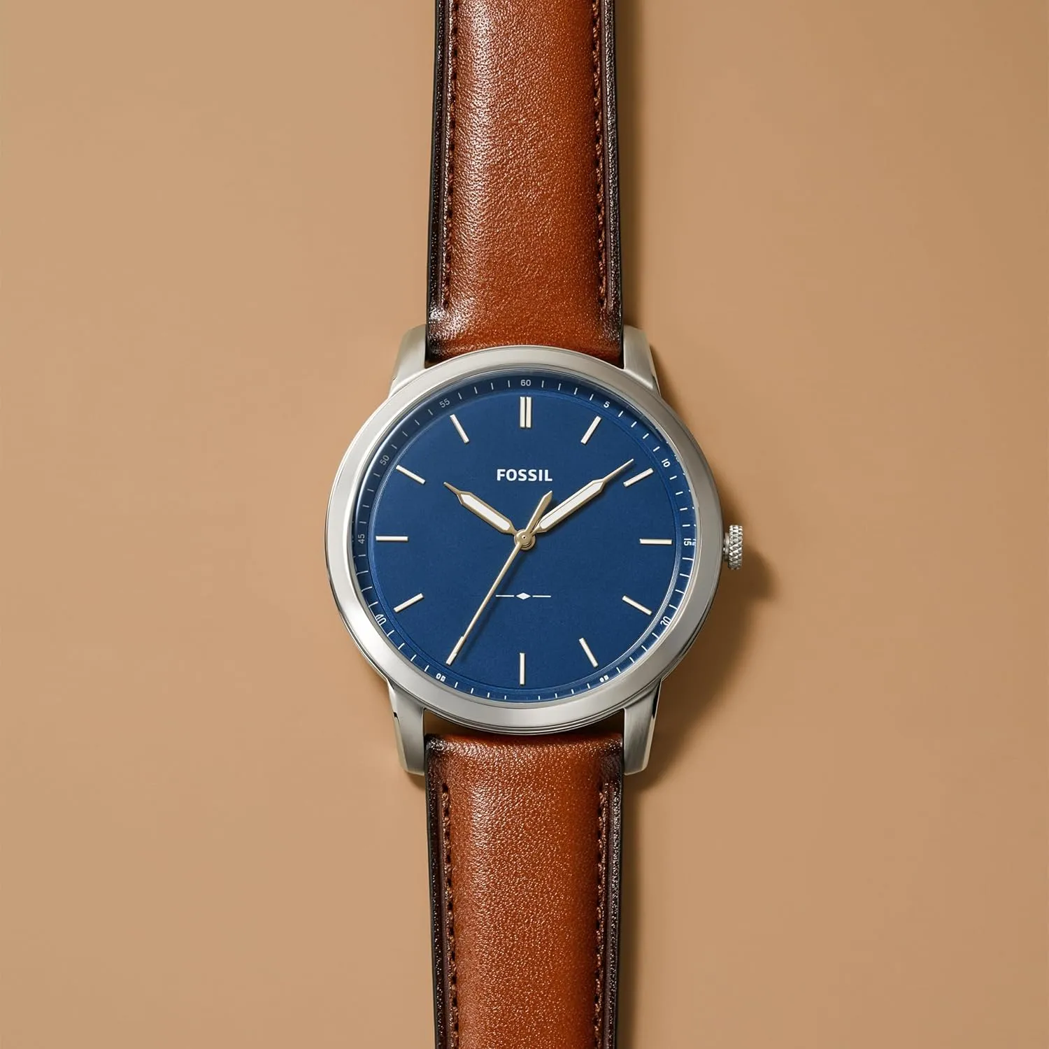 Steel and Leather Three-Hand regionalization Watch Fossil Men's Minimalist Quartz Stainless 
