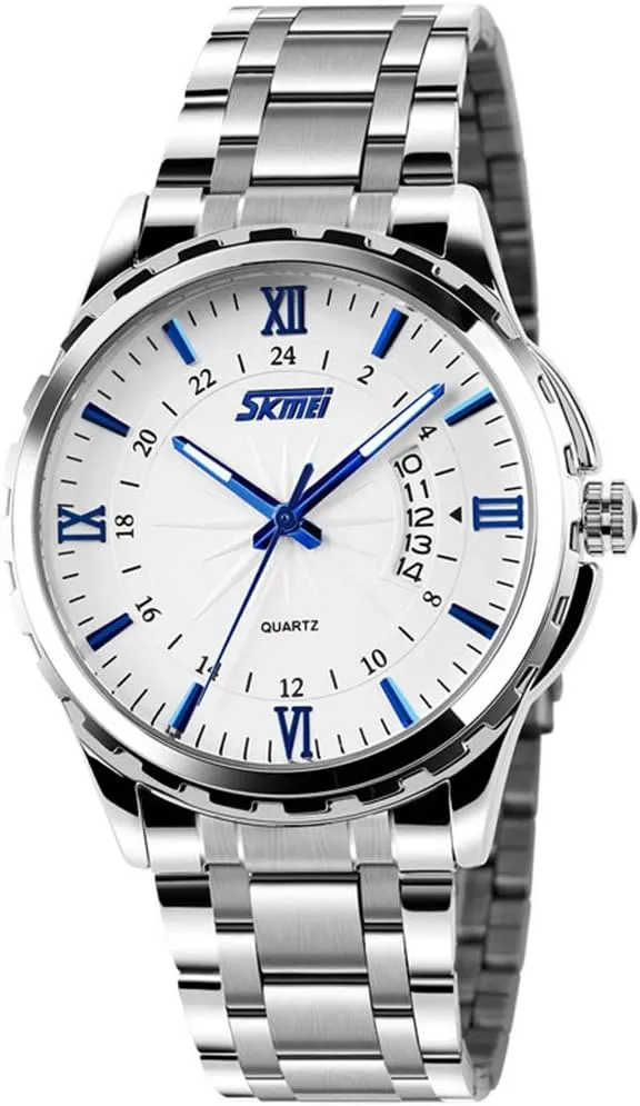 Steel Band Roman Numeral Date Watch FANMIS Mens Classic turkey lazuli sac Casual Quartz Watch Luminous Hand Stainless 