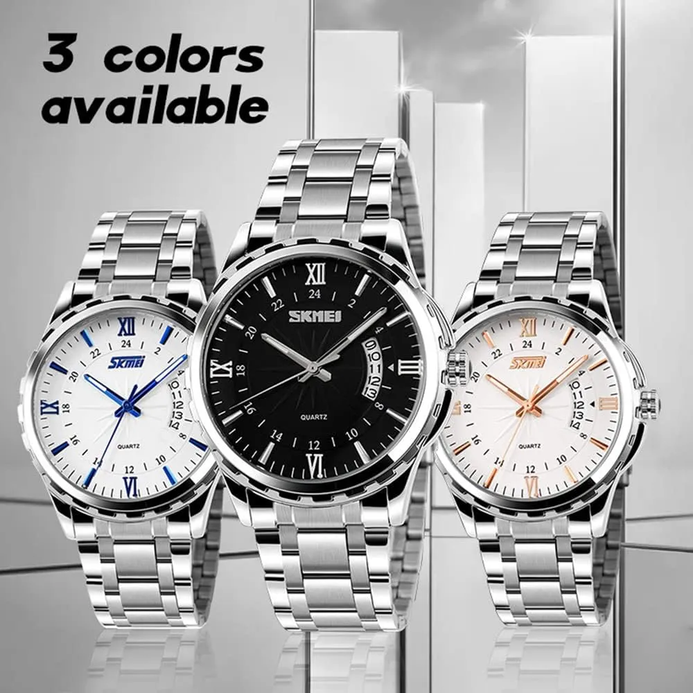 Steel Band Roman Numeral Date Watch FANMIS Mens Classic turkey lazuli sac Casual Quartz Watch Luminous Hand Stainless 