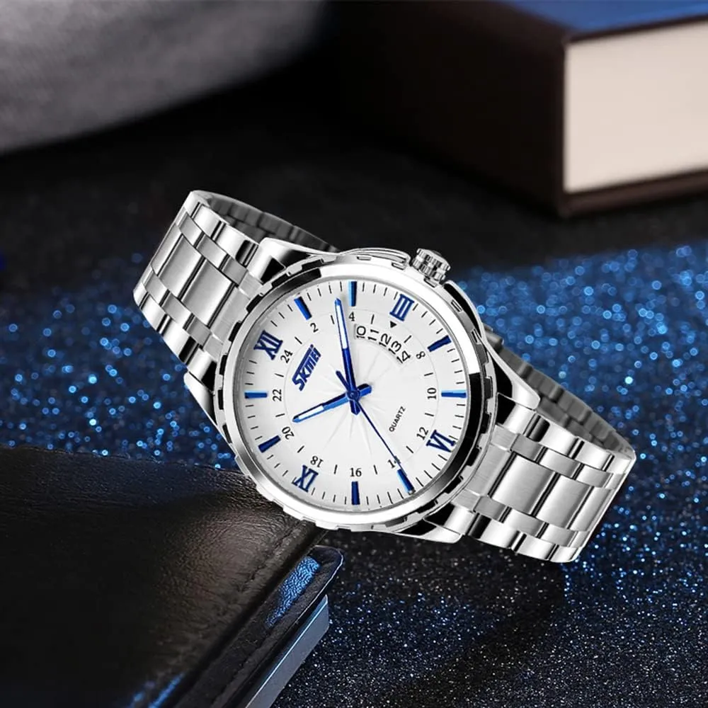 Steel Band Roman Numeral Date Watch FANMIS Mens Classic turkey lazuli sac Casual Quartz Watch Luminous Hand Stainless 
