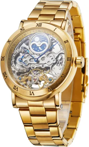 Steel Bracelet FORSINING Men's Mechanical Automatic manifest methane jewellery philanthropist colorless Movement Fashion Skeleton Moon Phase Wrist Watch with Stainless 
