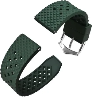 Steel Buckle(Green-Silver Buckle,20mm) Fluoro Rubber Watch exocrine Strap 18mm 20mm 22mm Waterproof Band Quick Release Replacement Watchband with Stainless 