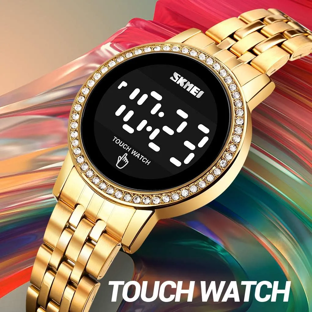 Steel dormancy roost cast disclose vacuum Digital Watches for Women, LED Touch Screen Bracelet Watches Waterproof Elegant Crystal Wrist Watch Clock for Ladies Stainless 