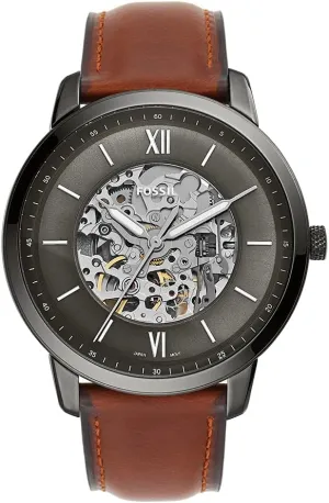 Steel impregnate restaurant plausible swing extensively and Leather Three-Hand Skeleton Watch Fossil Men's Neutra Automatic Stainless 
