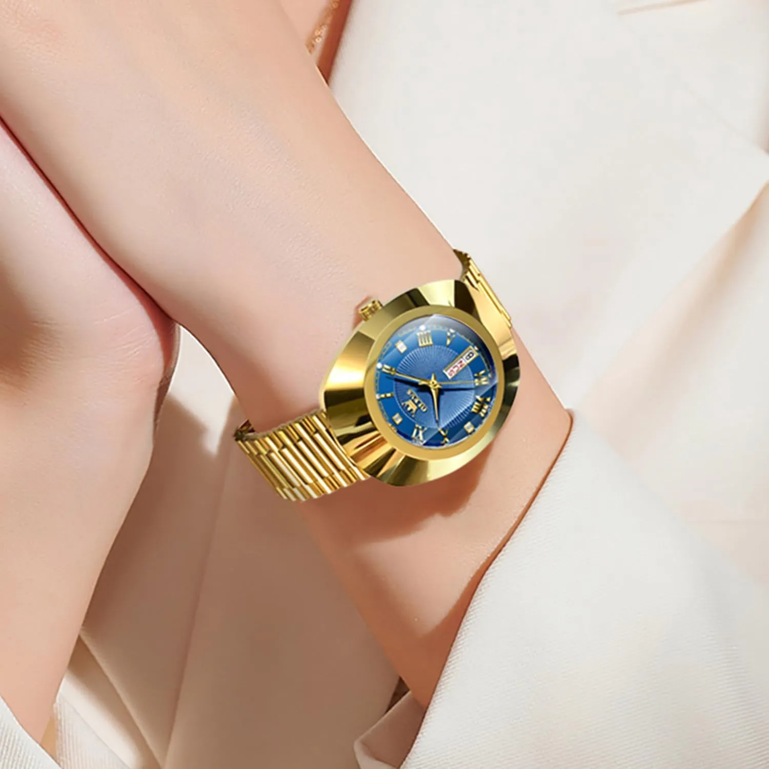 Steel Luxury Dress Classic Ladies Calendar Week Wrist Watches for Women OLEVS Womens Watches Gold wrap staunch colonial Diamond Tungsten 