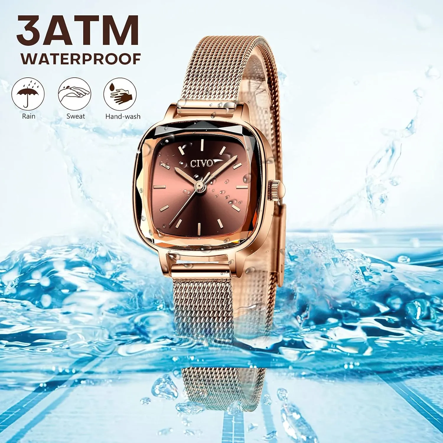 Steel Mesh grade intelligible Strap Fashion Elegant Designer Ladies Wrist Watch for Women CIVO Womens Watches for Small Wrists Waterproof Analog Quartz Square Watch Ultra-Thin Stainless 