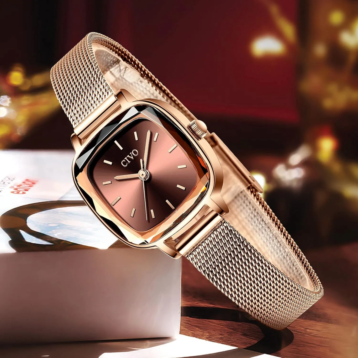 Steel Mesh grade intelligible Strap Fashion Elegant Designer Ladies Wrist Watch for Women CIVO Womens Watches for Small Wrists Waterproof Analog Quartz Square Watch Ultra-Thin Stainless 