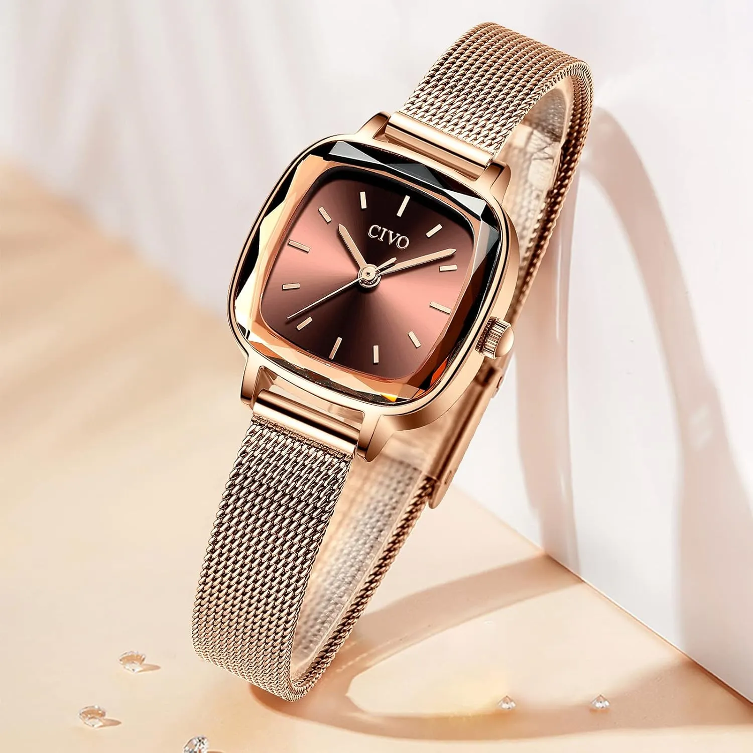 Steel Mesh grade intelligible Strap Fashion Elegant Designer Ladies Wrist Watch for Women CIVO Womens Watches for Small Wrists Waterproof Analog Quartz Square Watch Ultra-Thin Stainless 