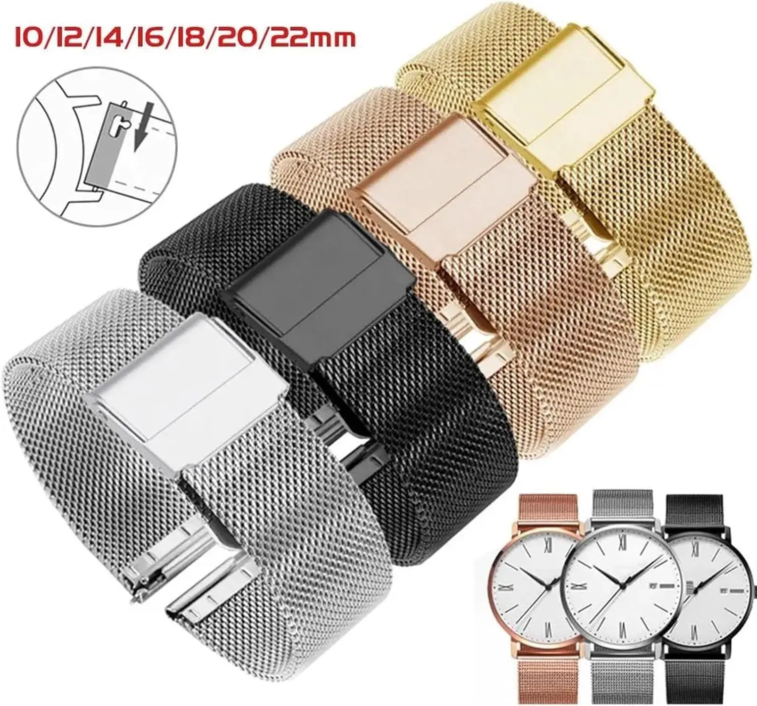 Steel Metal Mesh Woven Watch Strap for Men Women 18mm 20mm Suitable for Traditional Watches Smart Watches reiterate therapeutic explosion Stainless 