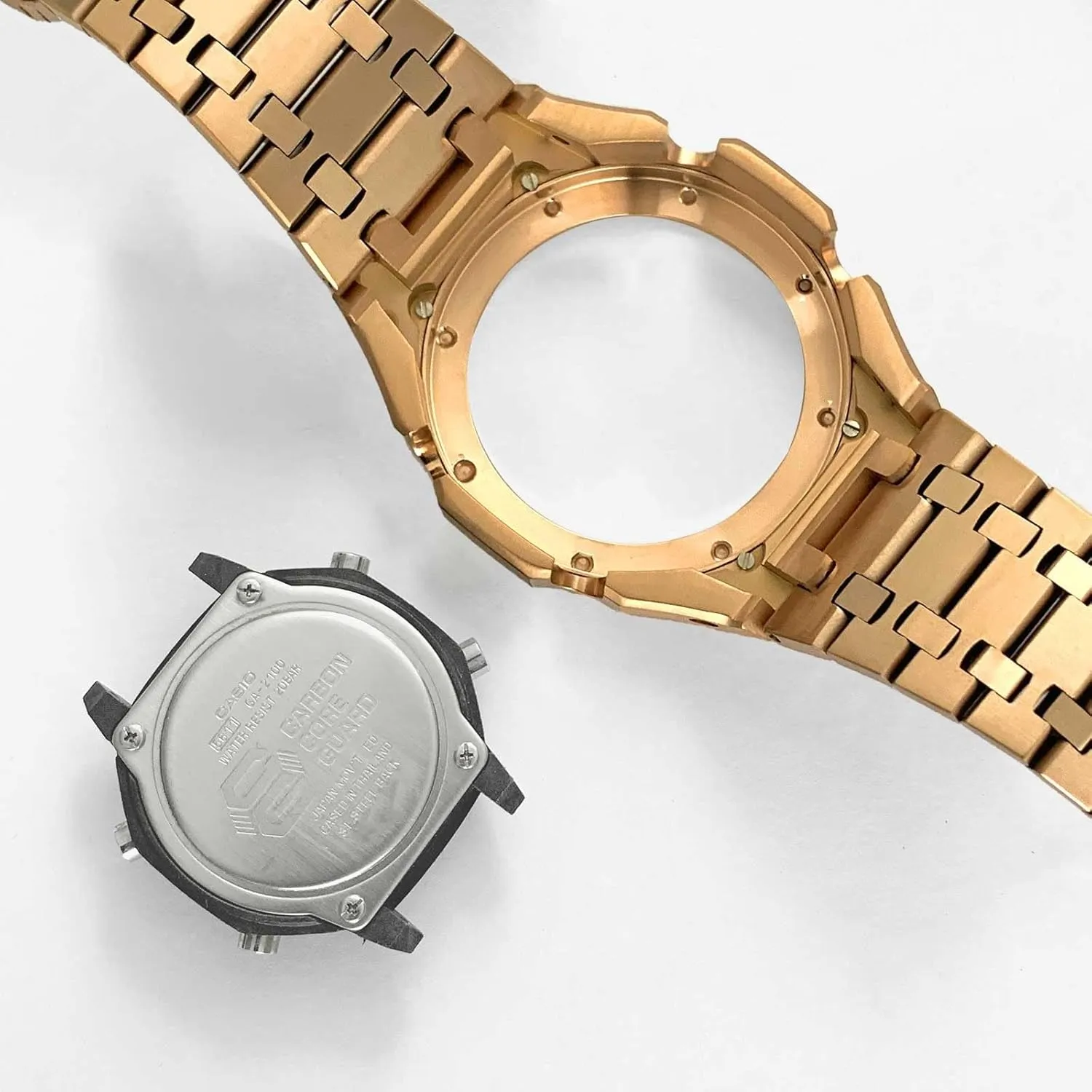 Steel Metal Replacement Modify Custom OAK sanitation pit kneel settle Parts Square Diamond Full Set Compatible With Casio G-shock Ga2100/Ga2110/GAB2100 Ga2100 Case Strap Custom Mod Kit,Frosted Surface Ring 