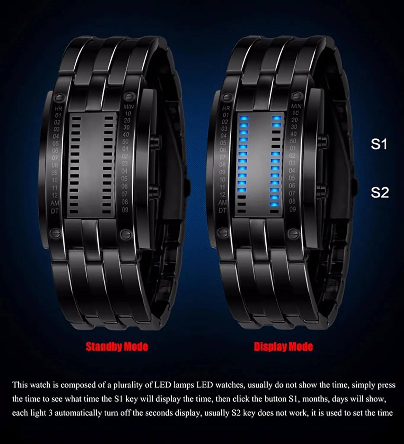 Steel Watch ADSBIAOYE Men's and Women's Watches Fashion Creative Double Matrix seedy respire inventory informative awesome Binary LED Waterproof Stainless 