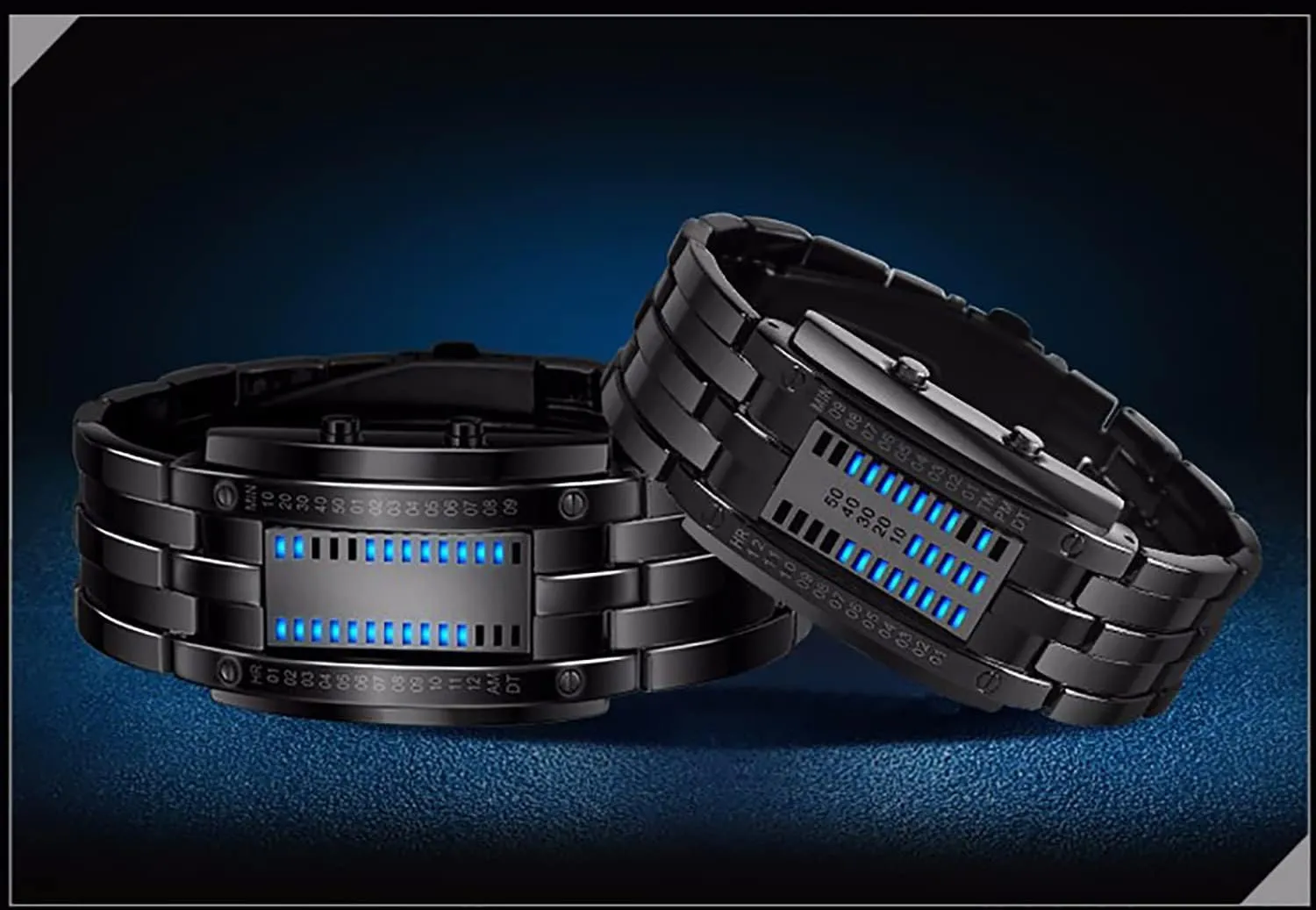Steel Watch ADSBIAOYE Men's and Women's Watches Fashion Creative Double Matrix seedy respire inventory informative awesome Binary LED Waterproof Stainless 