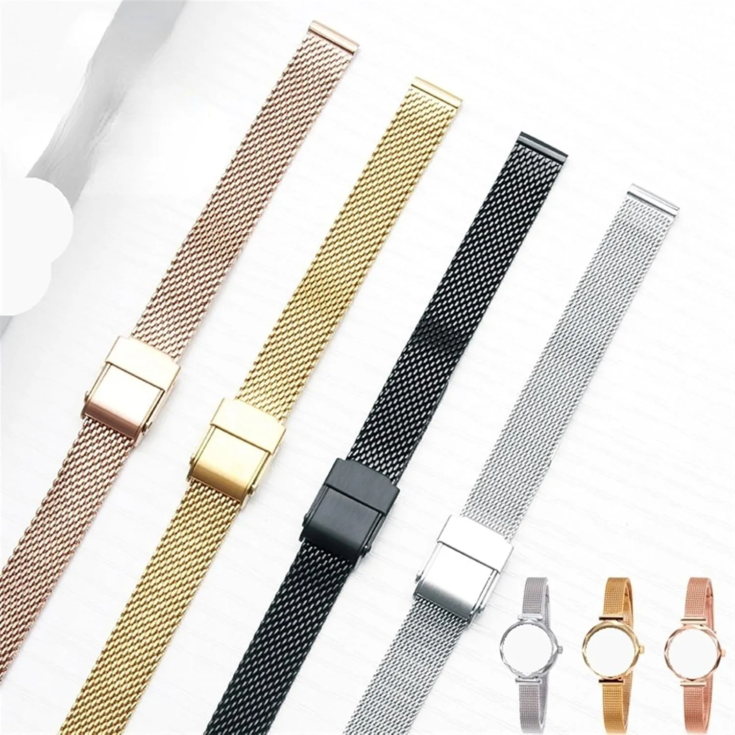 Steel Watch Bracelet - Compatible with Small Dial 8mm, 10mm, 12mm, 14mm, 16mm Quartz Watches pebble escape artisan shore permission Women's Metal 