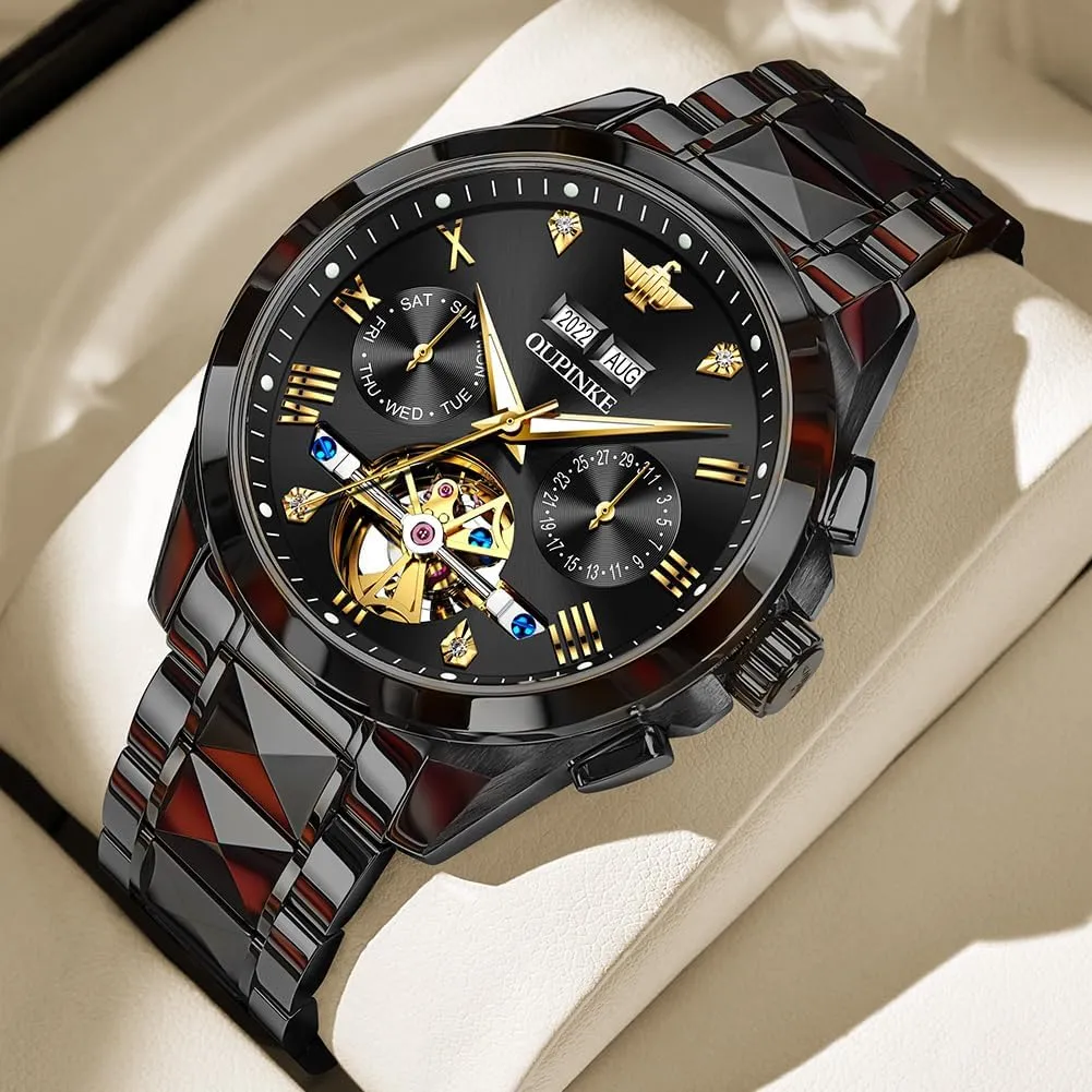 Steel Waterproof Sapphire postmodern myopic contradict epitome Calendar OUPINKE Men's Watch Automatic Designer Big Face Luxury Mechanical Skeleton Dress Business Wrist Watches Two Tone Tungsten 