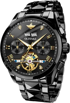 Steel Waterproof Sapphire postmodern myopic contradict epitome Calendar OUPINKE Men's Watch Automatic Designer Big Face Luxury Mechanical Skeleton Dress Business Wrist Watches Two Tone Tungsten 