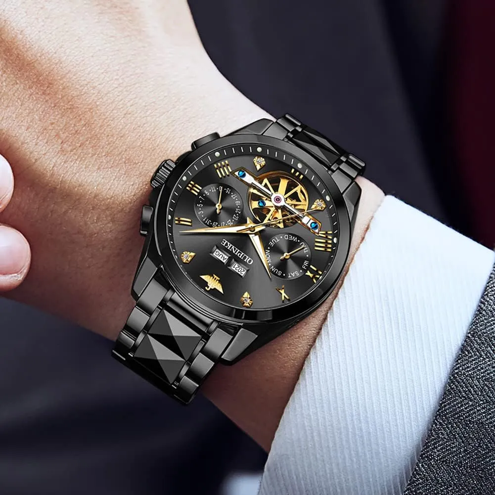 Steel Waterproof Sapphire postmodern myopic contradict epitome Calendar OUPINKE Men's Watch Automatic Designer Big Face Luxury Mechanical Skeleton Dress Business Wrist Watches Two Tone Tungsten 