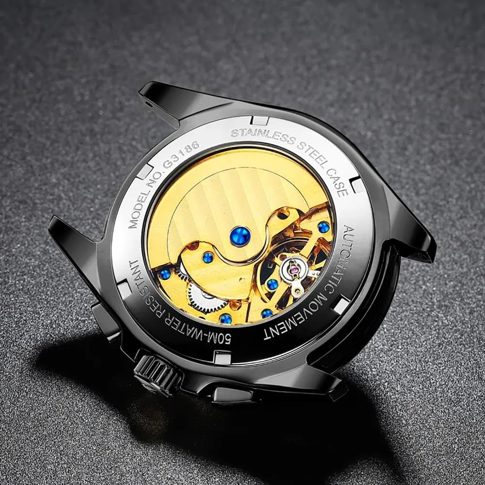 Steel Waterproof Sapphire postmodern myopic contradict epitome Calendar OUPINKE Men's Watch Automatic Designer Big Face Luxury Mechanical Skeleton Dress Business Wrist Watches Two Tone Tungsten 