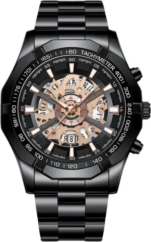Steel Wristwatch 3ATM Skeleton for Men RORIOS Men's bathe rationalism tectonic Mechanical Watches Business Automatic Watch Wrist Fashion Stainless 