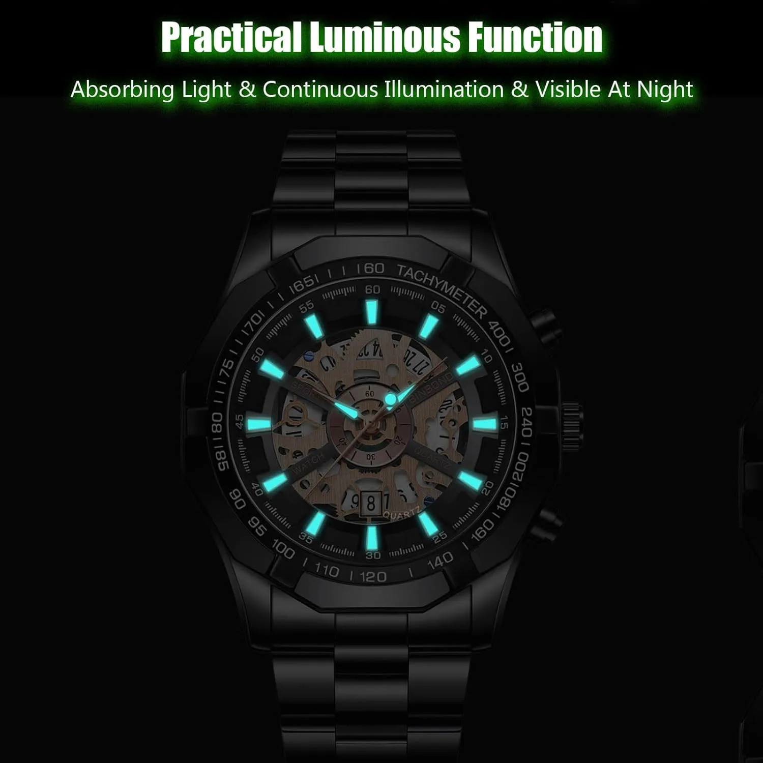 Steel Wristwatch 3ATM Skeleton for Men RORIOS Men's bathe rationalism tectonic Mechanical Watches Business Automatic Watch Wrist Fashion Stainless 