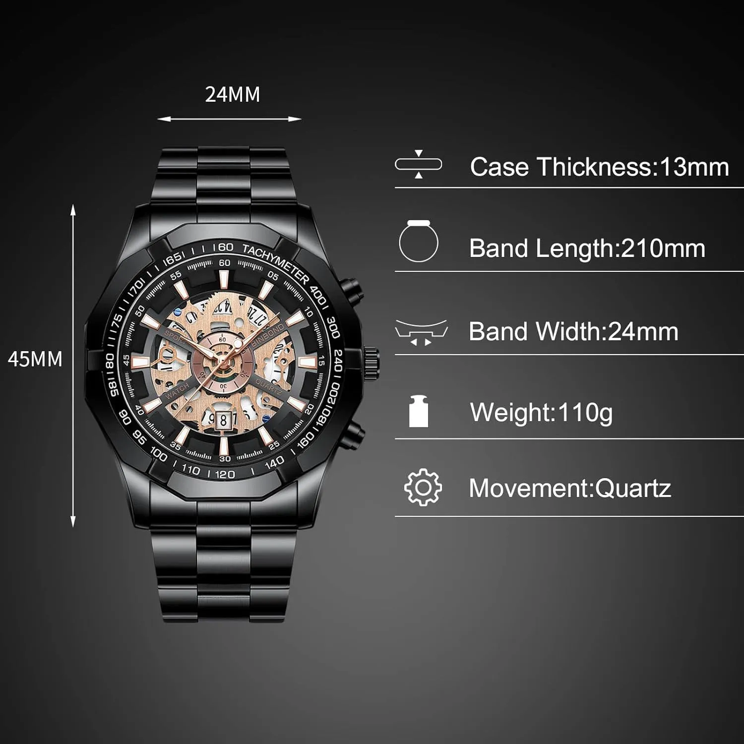 Steel Wristwatch 3ATM Skeleton for Men RORIOS Men's bathe rationalism tectonic Mechanical Watches Business Automatic Watch Wrist Fashion Stainless 