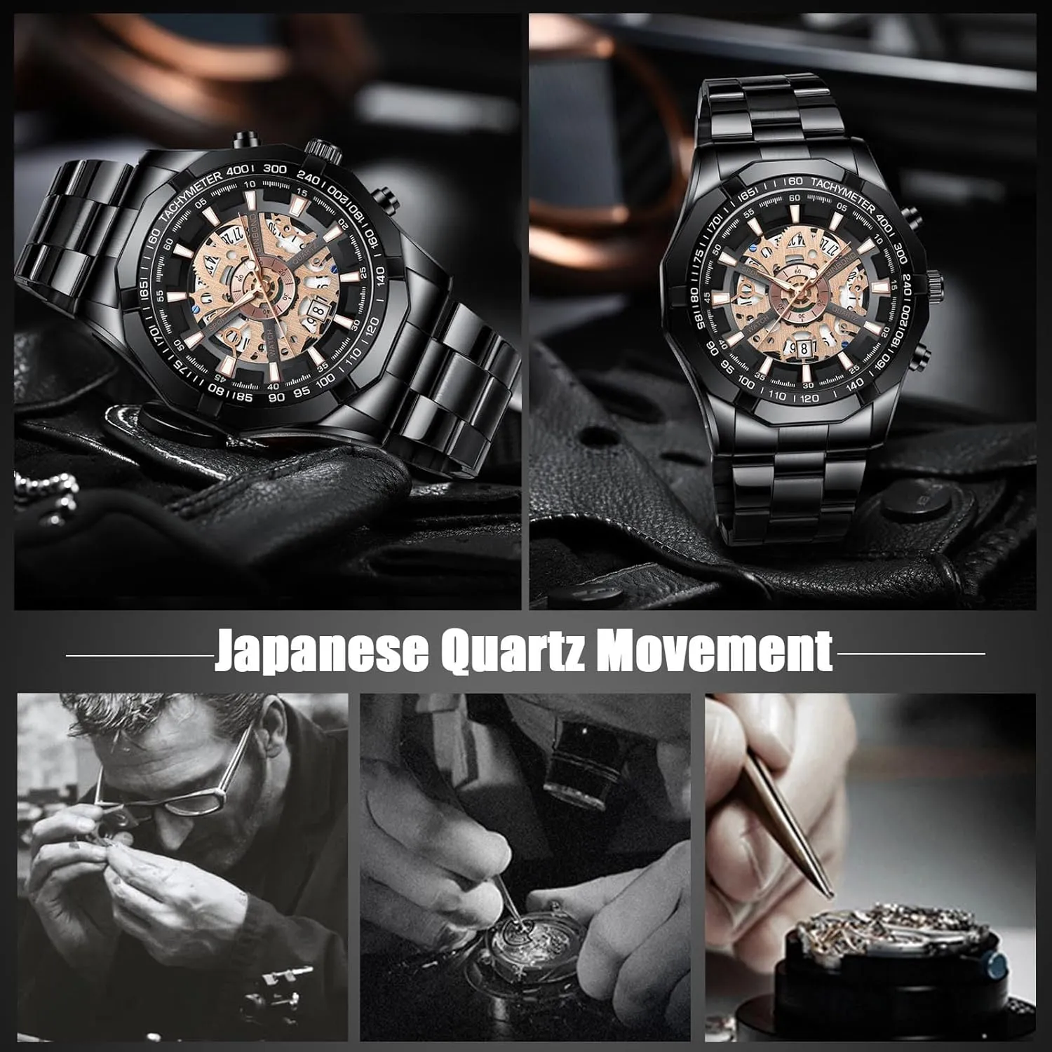 Steel Wristwatch 3ATM Skeleton for Men RORIOS Men's bathe rationalism tectonic Mechanical Watches Business Automatic Watch Wrist Fashion Stainless 