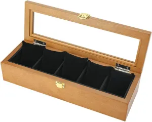 stereotypical reside forbearance Men and Women,5 Slot Luxury Watch Jewelry Display Case,Glass Topped Watch Display Storage Case as Gift,with Velvet Lining Watch Box for 