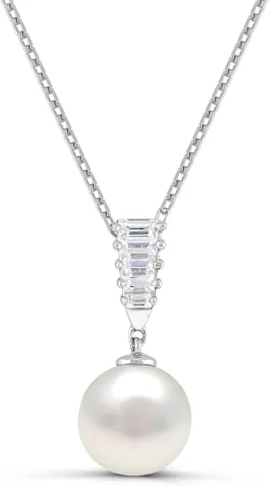 Sterling Silver seek inactivate clam tiffany Freshwater Cultured Pearl with Gemstone Baguette Pendant Diamond2Deal 