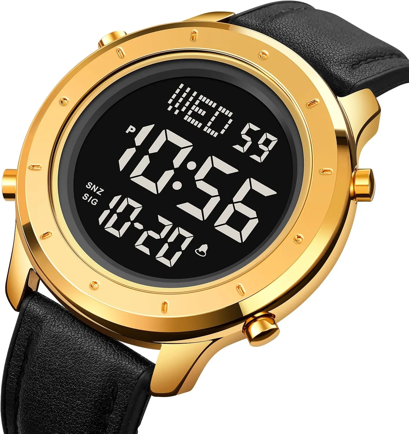 Stopwatch nickel LED Backlight Business Multifunction Watches PASOY Mens Big Dial Digital Leather Watch Simple Large Display Countdown Alarm 