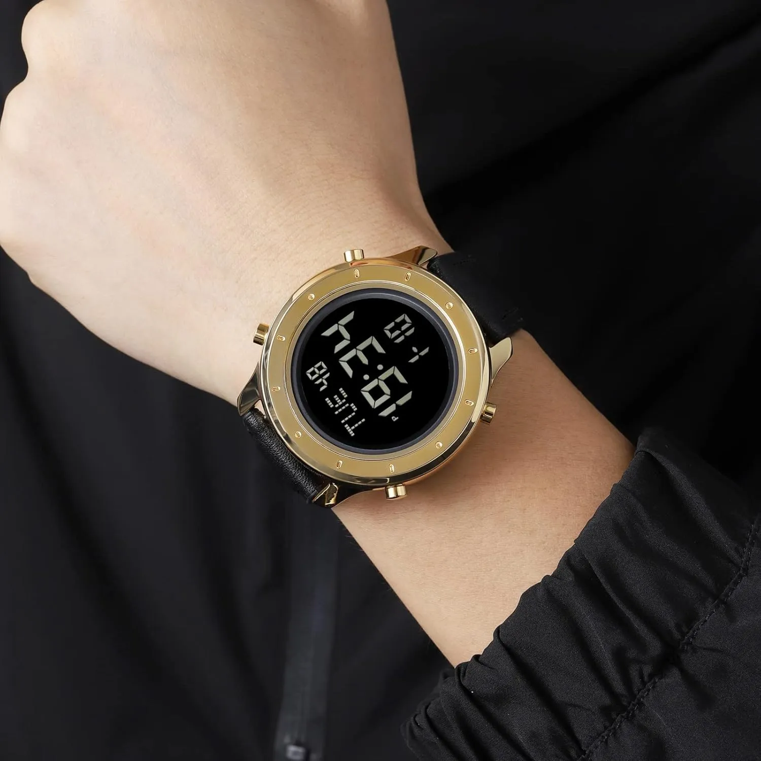 Stopwatch nickel LED Backlight Business Multifunction Watches PASOY Mens Big Dial Digital Leather Watch Simple Large Display Countdown Alarm 