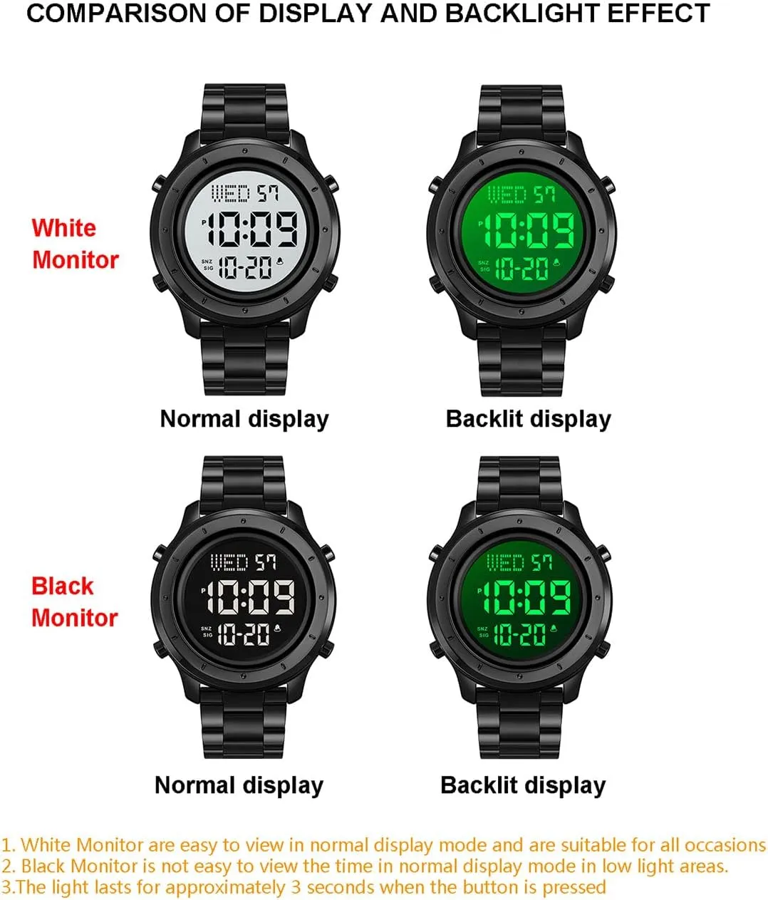 Stopwatch nickel LED Backlight Business Multifunction Watches PASOY Mens Big Dial Digital Leather Watch Simple Large Display Countdown Alarm 