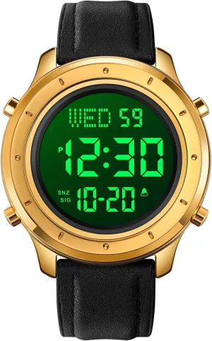 Stopwatch nickel LED Backlight Business Multifunction Watches PASOY Mens Big Dial Digital Leather Watch Simple Large Display Countdown Alarm 