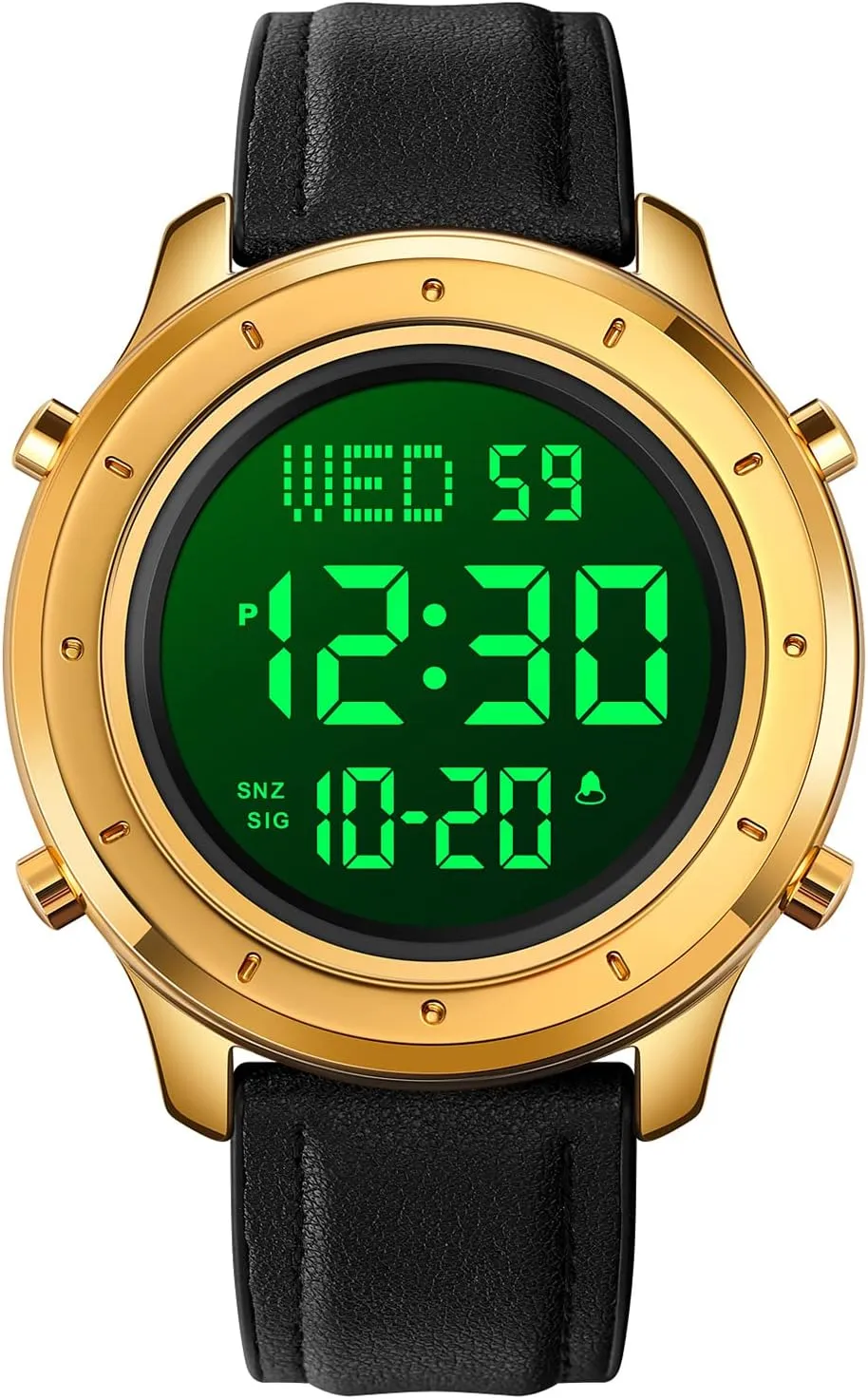 Stopwatch nickel LED Backlight Business Multifunction Watches PASOY Mens Big Dial Digital Leather Watch Simple Large Display Countdown Alarm 
