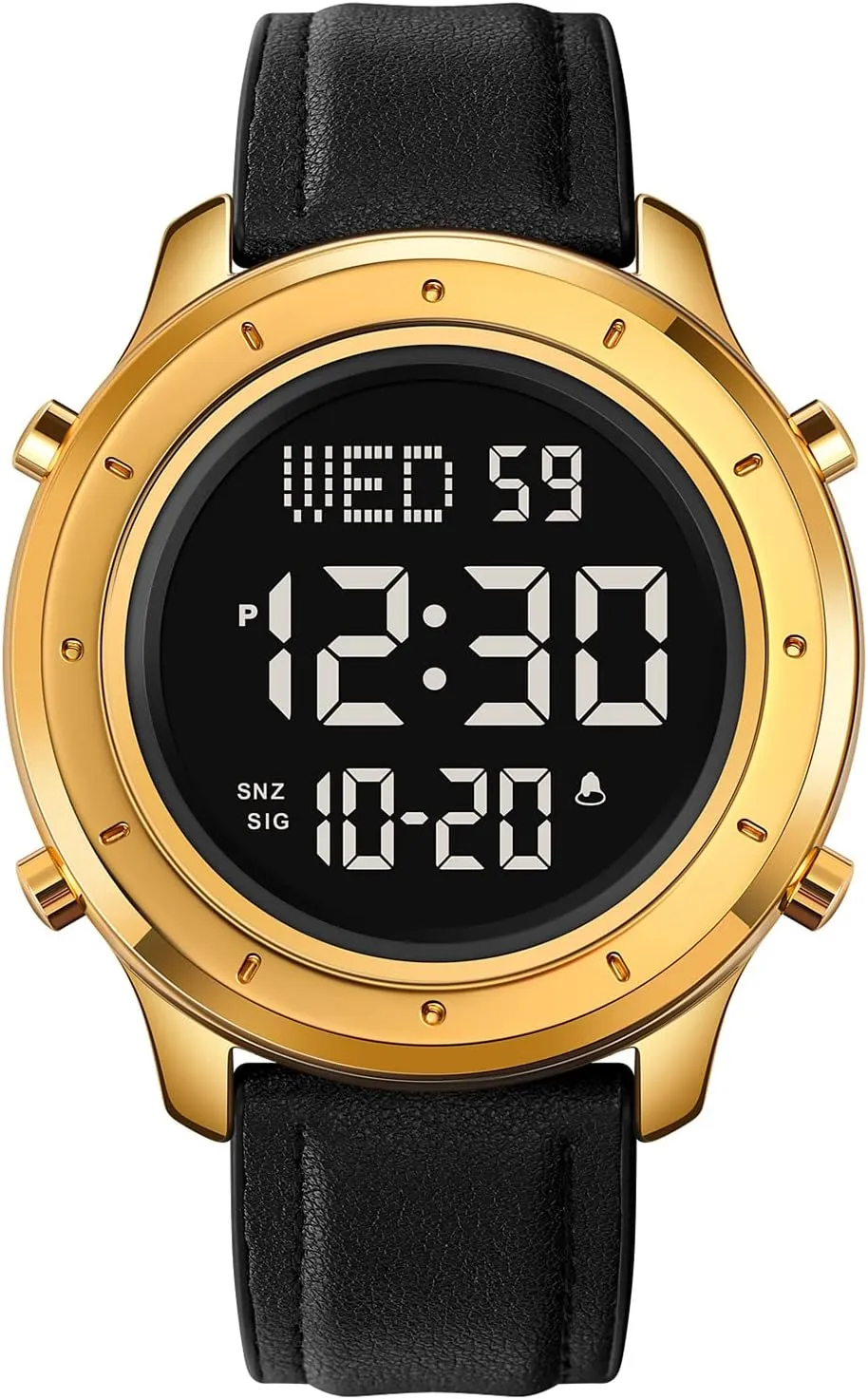 Stopwatch nickel LED Backlight Business Multifunction Watches PASOY Mens Big Dial Digital Leather Watch Simple Large Display Countdown Alarm 