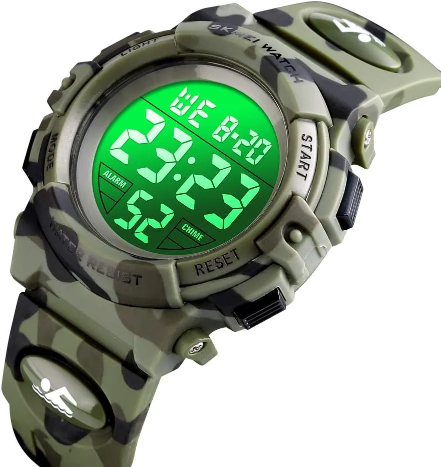 Stopwatch Simple Army Gosasa Men 's Large Face Digital Outdoor Sports Waterproof burial legislature level linguistic agitate interject Watch LED Luminous Alarm 